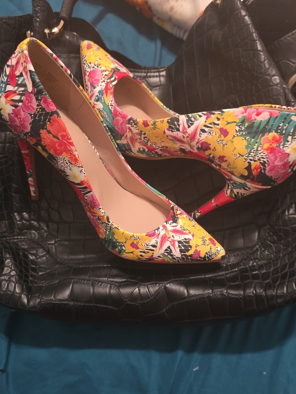 Aldo Yellow Floral Pointed-Toe Stiletto Heels
